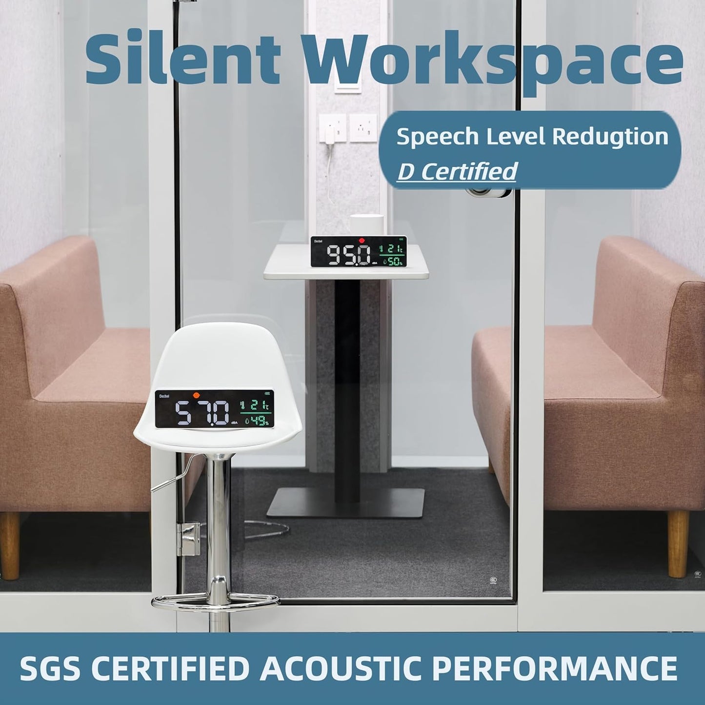 Silent Box Sound Booth LED with Lighting Centrifugal Fans and AC USB Ports XL for 8 Persons