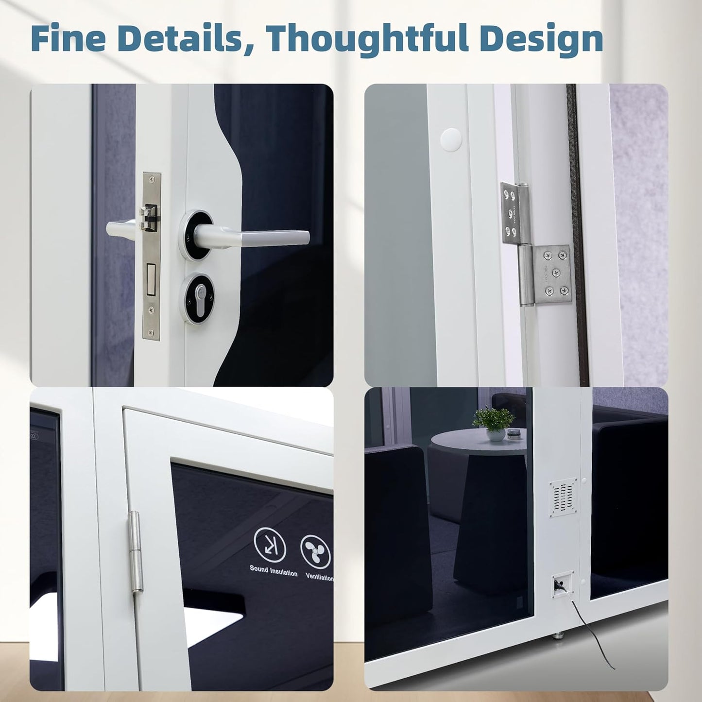 Silent Box Sound Booth LED with Lighting Centrifugal Fans and AC USB Ports XL for 8 Persons