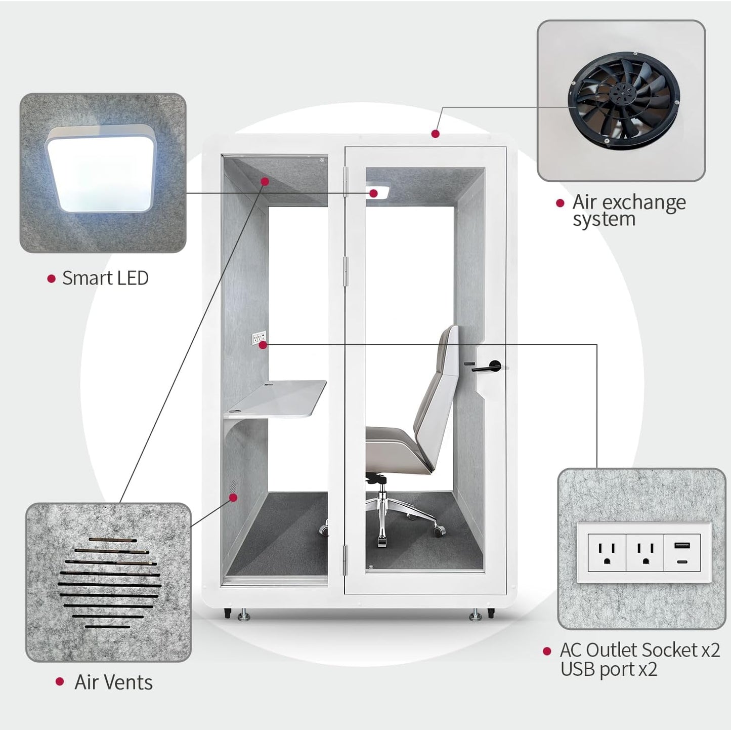 Soundproof Office Pod Booth Quiet Meeting Pod with Acoustic Panels for 1-2 Persons