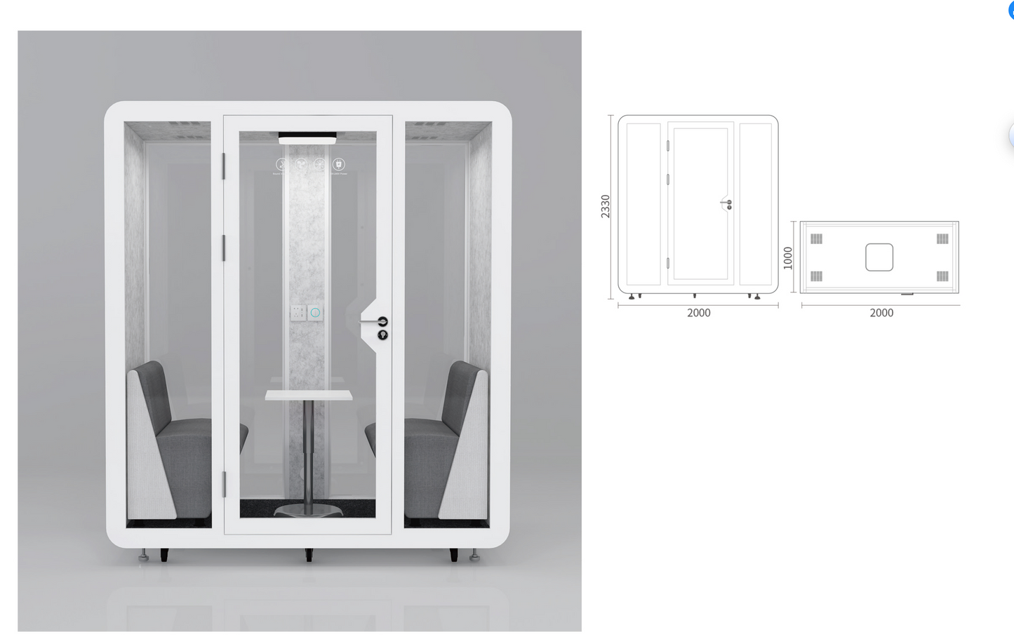 Silent Box Sound Booth LED with Lighting Centrifugal Fans and AC USB Ports XL for 8 Persons