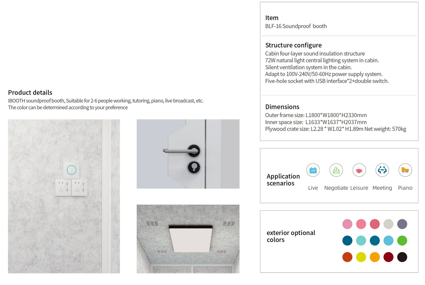 Soundproof Office Pod Booth Quiet Meeting Pod with Acoustic Panels for 1-2 Persons
